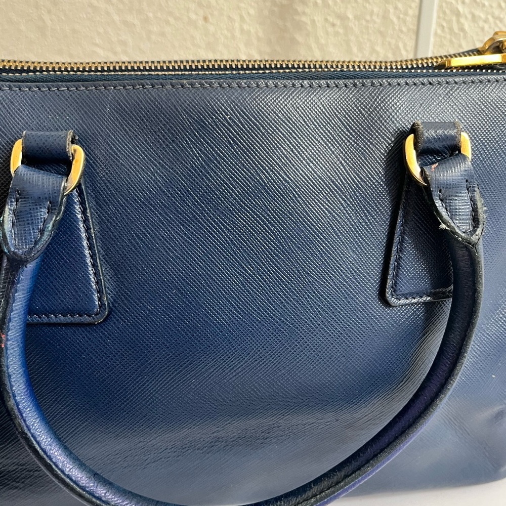 Prada Navy Saffiano Leather Double-Handle Satchel with Gold Hardware - Picture 11 of 16